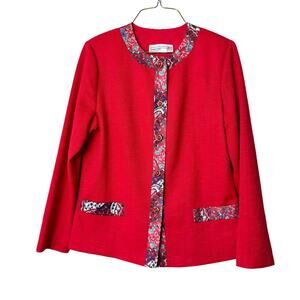Pablo Collection Red Textured blazer with floral paisley trim detail‎ Size 12